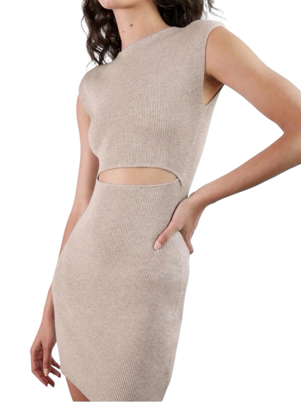 Aritzia Wilfred Free Crescent Cutout Ribbed Knit Mini Dress Sz XXS Bodycon